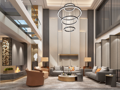  现代别墅客厅餐厅3d模型 