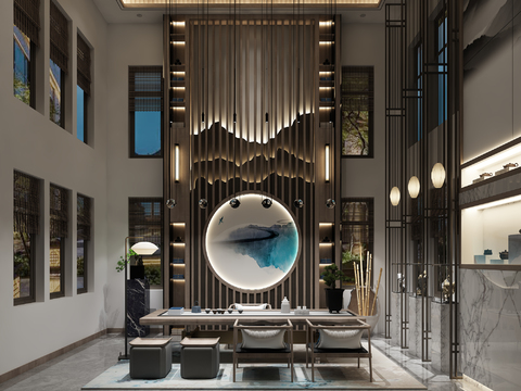  新中式茶楼前厅3d模型 