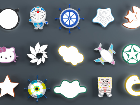  儿童房吸顶灯3d模型下载 卡通哆啦A梦星星月亮云朵创意设计 简约可爱现代吊灯 