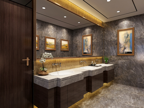  新中式公共卫生间3d模型 