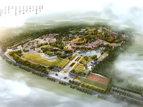  园林景观鸟瞰psd 