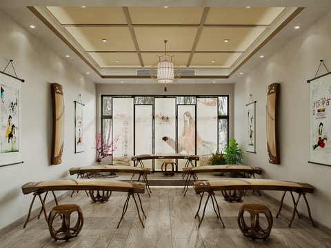  新中式古筝教室3d模型 