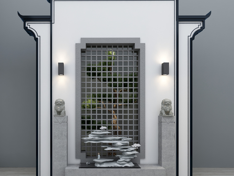  新中式马头墙园艺小品3d模型 