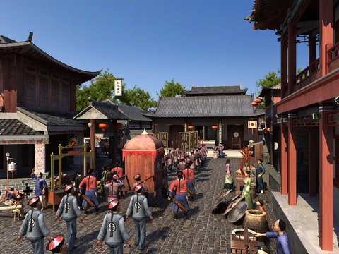  中式古建街道县衙3d模型 