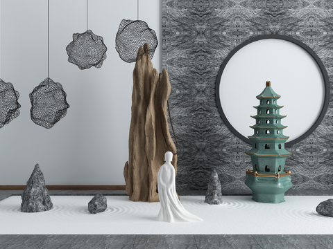  新中式假山塔景观小品3d模型 