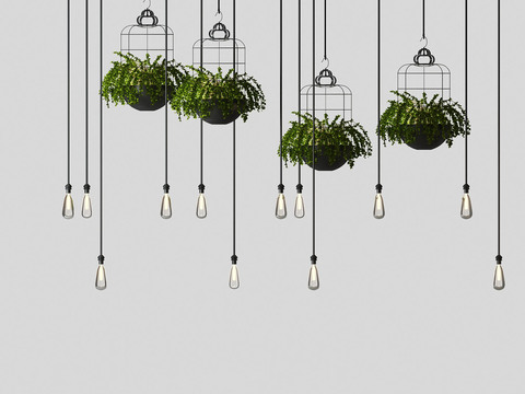  现代悬挂绿植吊灯3d模型下载 鸟笼设计室内装饰灯具 温馨氛围照明灯饰 