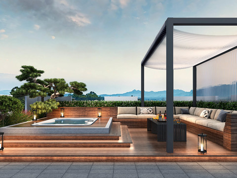  现代别墅露台3d模型 