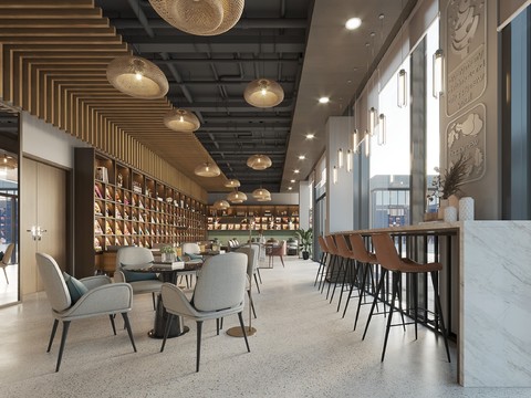  现代书吧阅览室3d模型 