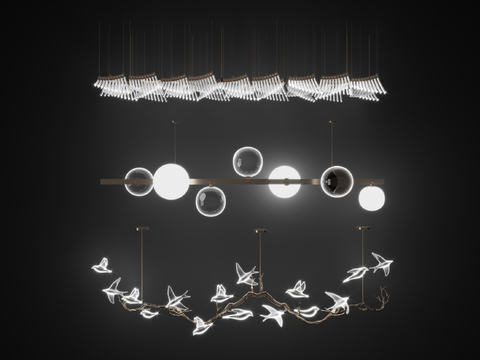  现代简约水晶吊灯3d模型下载 玻璃装饰灯具 自然风格分层吊灯设计 