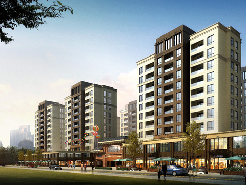  现代住宅楼外观psd 