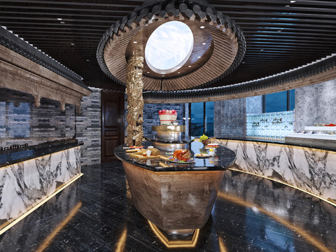  新中式自助餐厅3d模型 