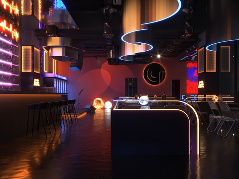  工业风酒吧清吧3d模型 