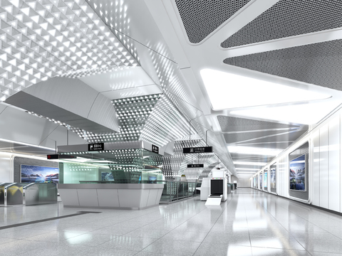  现代地铁站台通道3d模型 