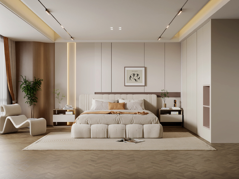 奶油风卧室 主卧 主人房3d模型