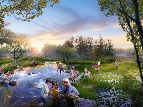  现代亲子公园游玩景观psd 