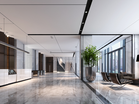  现代办公楼大堂前台3D模型 
