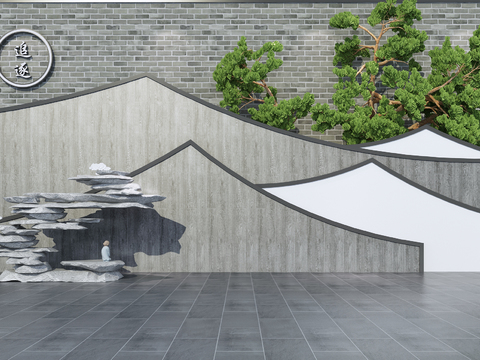  新中式禅意景观小品3d模型 