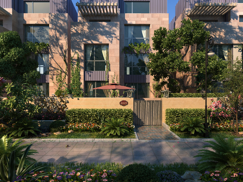  现代别墅园林景观3d模型 