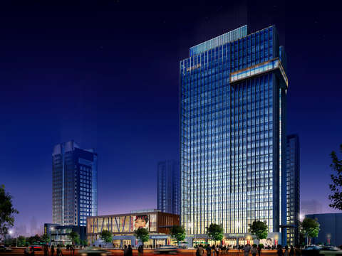  现代商场综合楼外观psd 