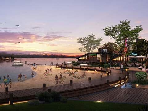  现代海边沙滩商业街景观psd 