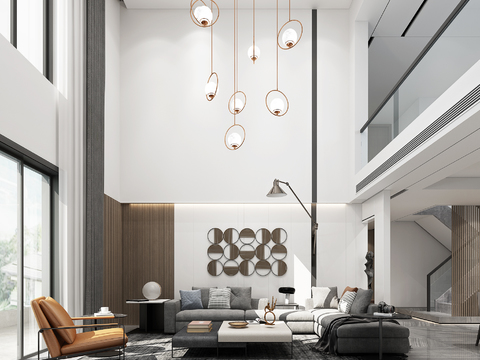  现代轻奢别墅大堂3d模型 