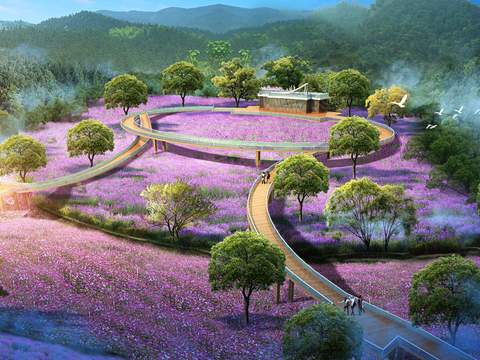  现代樱花草花卉园林鸟瞰psd 