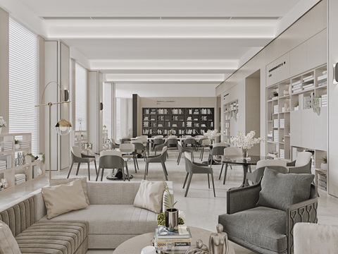  现代书吧大厅3d模型 