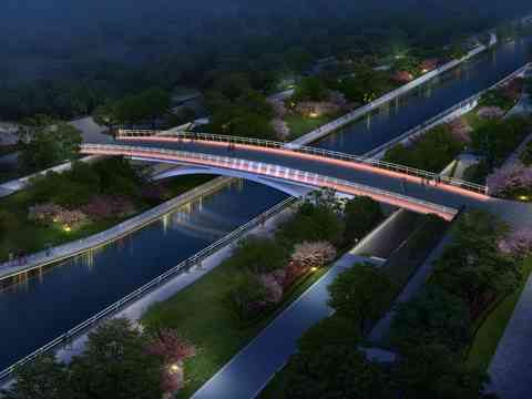  现代天桥景观鸟瞰夜景psd 