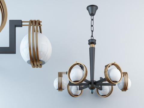 现代金属多头吊灯3d模型