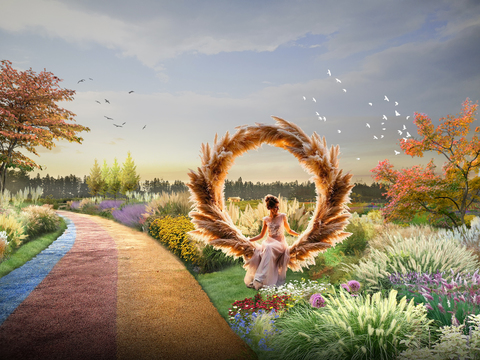  现代公园花卉观赏草psd 