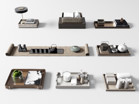  现代托盘茶具饰品组合3d模型 