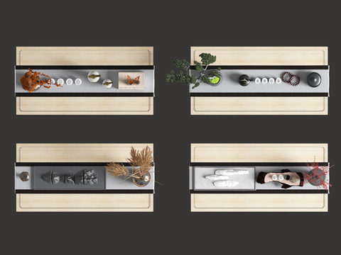  新中式茶具盆栽假山摆件3d模型 