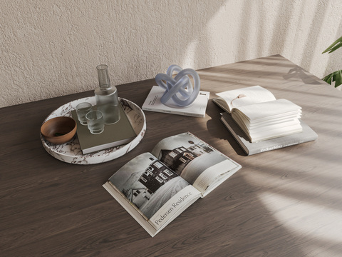  Minotti 桌面摆件 书籍 茶杯3d模型 
