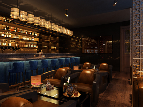  现代轻奢酒吧清吧3d模型 