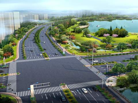  现代道路桥梁鸟瞰景观psd 