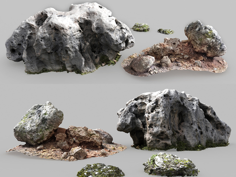  现代假山石头3d模型 