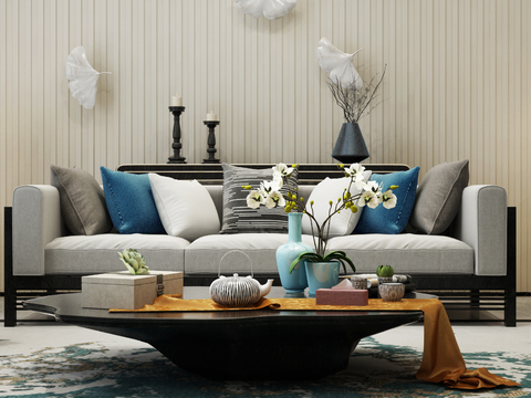  新中式别墅大堂3d模型 