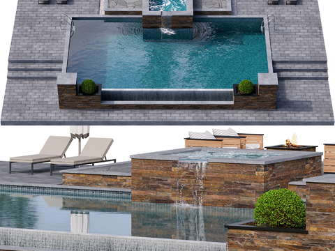  现代庭院露天游泳池3d模型 