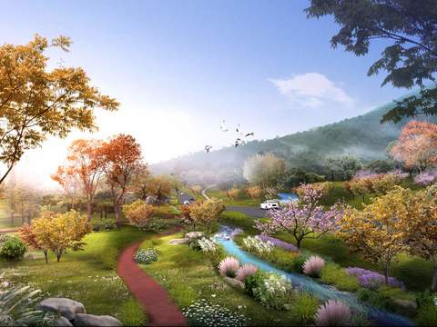  现代湿地公园园林鸟瞰psd 