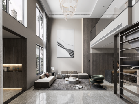  现代高级灰别墅大堂餐厅3d模型 