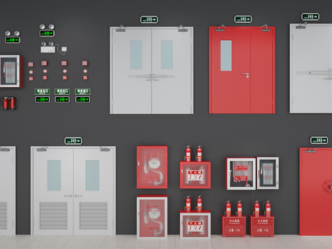  消防栓 灭火器 安全门 消防门3d模型 