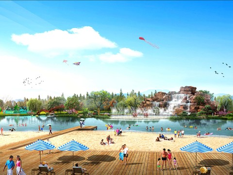  现代海滨沙滩景观psd 