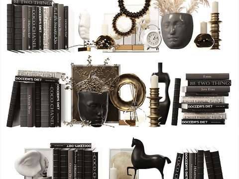  现代书籍花瓶插画饰品摆件3d模型 