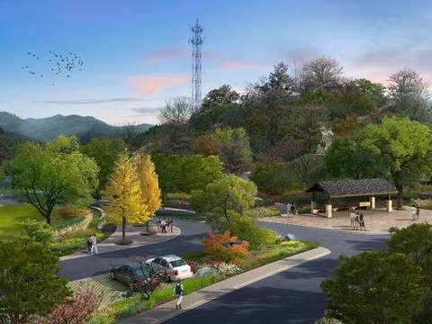  新中式公园园林鸟瞰psd 