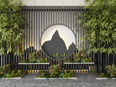  新中式竹子绿植景观小品3d模型 