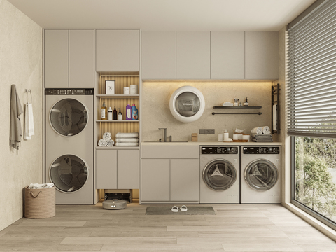  生活阳台 洗衣房3d模型 