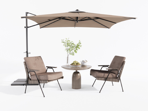  现代简约3d模型下载 户外休闲桌椅组合 金属框架软垫椅 遮阳伞 