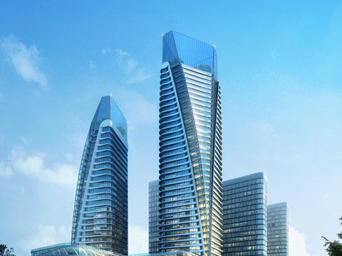  现代高层办公楼建筑外观psd 