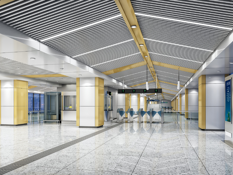  现代地铁站站厅站台3d模型 