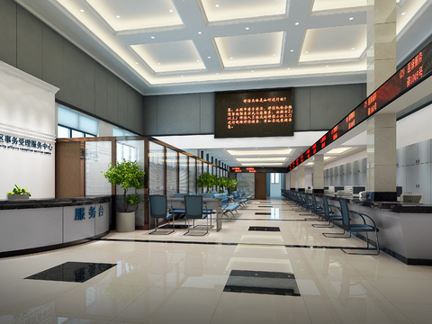  现代行政服务大厅3D模型 